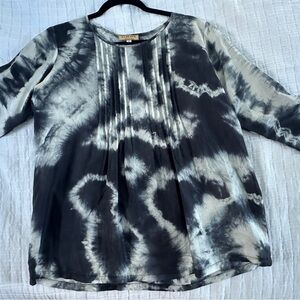Navy and white silk tie dye blouse
